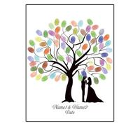 Fingerprint Tree Canvas Signature Poster， Wedding Fingerprint Tree DIY Multicolor Multiple Sizes Bride Groom Silhouette Guest Book(Color012,21x30cm)