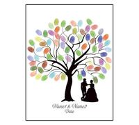 Fingerprint Tree Canvas Signature Poster， Wedding Fingerprint Tree DIY Multicolor Multiple Sizes Bride Groom Silhouette Guest Book(Color02,21x30cm)