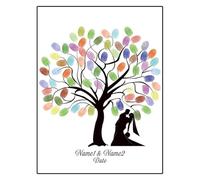 Fingerprint Tree Canvas Signature Poster， Wedding Fingerprint Tree DIY Multicolor Multiple Sizes Bride Groom Silhouette Guest Book(Color013,40x60cm)