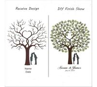 Fingerprint Tree Wedding Guestbook Wedding Fingerprint Tree Painting Kiss Lover Party Anniversary Signature Guest Book Canvas Decoration(50x70cm 20x28inch,Style02)