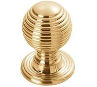 Fingertip Design Solid Queen Anne Reeded/Beehive Cabinet Cupboard Knob - Polished Brass (35mm Knob / 38mm Rose)