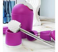 Fingey Bathlux Modern Design 6 Piece Bathroom Accessory Set, Toilet Brush, Waste Bin, Soap Dish, Tooth Brush Holder Soap Dispenser, Rinse Cup (Purple)