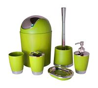 Bathlux Modern Design 6 Piece Bathroom Accessory Set, Toilet Brush, Waste Bin, Soap Dish, Tooth Brush Holder Soap Dispenser, Rinse Cup (Green)