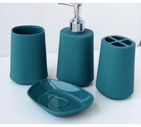 Fingey Modern Design 4 Piece Bathroom Accessory Set, Soap Dish, Tooth Brush Holder, Soap Dispenser, Rinse Cup (Teal)