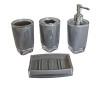Fingey Modern Design 4 Piece Bathroom Accessory Set, Soap Dish, Tooth Brush Holder, Soap Dispenser, Rinse Cup (Grey)