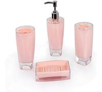 Fingey Modern Design 4 Piece Bathroom Accessory Set, Soap Dish, Tooth Brush Holder, Soap Dispenser, Rinse Cup (Pink)