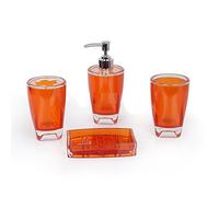 Fingey Modern Design 4 Piece Bathroom Accessory Set, Soap Dish, Tooth Brush Holder, Soap Dispenser, Rinse Cup (Orange)