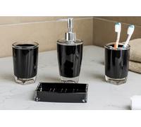 Fingey Modern Design 4 Piece Bathroom Accessory Set, Soap Dish, Tooth Brush Holder, Soap Dispenser, Rinse Cup (Black)