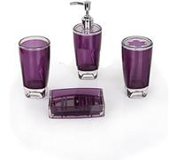 Fingey Modern Design 4 Piece Bathroom Accessory Set, Soap Dish, Tooth Brush Holder, Soap Dispenser, Rinse Cup (Purple)