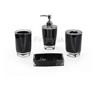 Fingey Modern Design 4 Piece Bathroom Accessory Set, Soap Dish, Tooth Brush Holder, Soap Dispenser, Rinse Cup (Black)