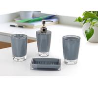 Fingey Modern Design 4 Piece Bathroom Accessory Set, Soap Dish, Tooth Brush Holder, Soap Dispenser, Rinse Cup (Grey)