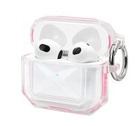 Fingic for AirPods 3 Case,AirPods 3rd Generation Case,Clear Cute Full Body Protective Rugged Shockproof Soft TPU with Keychain Lock for AirPods 3 Charging Case 2021,Front LED Visible,Crystal/Pink