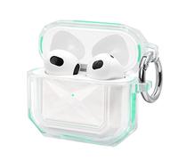 Fingic for AirPods 3rd Generation Case,AirPods 3 Case,Clear Cute Full Body Protective Rugged Shockproof Soft TPU with Keychain Lock AirPods 3 Charging Case 2021,Front LED Visible,Crystal Clear/Green