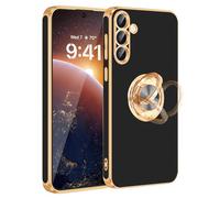 Fingic for Samsung S25 Case[with 360° Rotatable Ring Holder][Support Magnetic Car Mount] Shiny Plating Gold Slim Thin Soft TPU Shockproof Case for Samsung Galaxy S25 for Women Men,6.2”,Black