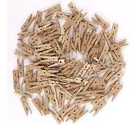 FINGOOO 100 Pcs Mini Wooden Pegs, Gold Wood Photo Pegs for Photo Clips Scrap Booking Crafts Hanging Pictures DIY Craft