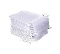 FINGOOO 100PCS Organza Wedding Favour Bags Small White Gift Bags Fabric Party Pouches with Drawstring for Jewellery Sweets