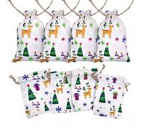 FINGOOO 12 Pieces Linen Jute Drawstring Gift Bag Pouches Burlap Bag Candy Pouch Snack Sack for Kids Xmas Party Favor