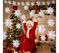FINGOOO 12pcs 3D Christmas Snowflake Hanging Decorations for Xmas Holiday New Years Party Supply