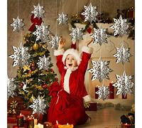 FINGOOO 12pcs 3D Snowflake Hanging Decorations with String for Christmas Winter Holiday New Year Party Home Supplies