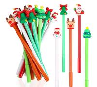 FINGOOO 20 pieces Christmas Black Gel Pen, Ink Rollerball Ball Point Pens Assorted Reindeer Santa Xmas Tree Bell Snowmen Novelty Pens School Gifts Party Bag Fillers for Kids Students