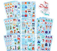 FINGOOO 24 Sheets Christmas Fun Stickers for Kids, Craft Card Making Self Adhesive Stickers Party Bag Fillers Party Favour 8 Styles Assorted