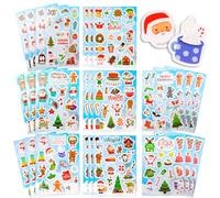 FINGOOO 24 Sheets Christmas Fun Stickers for Kids, Paper Craft Card Making Self Adhesive Stickers Party Bag Fillers Party Favour 8 Styles Assorted