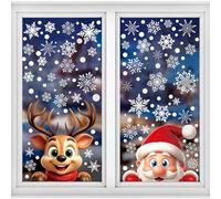 FINGOOO 298pieces Christmas Peeping Santa and Rudolph Window Stickers, 3D Xmas Window Clings Snowflake Decal for Xmas Window Decoration