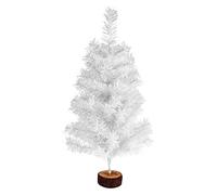 FINGOOO 2ft/60cm Artificial Christmas Tree with Wood Base, Tabletop DIY Xmas Home Indoor Decorations and Gift, White
