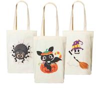 FINGOOO 3 Pcs Large Halloween Tote Bags for Trick or Treat, Reusable Canvas Bag Party Favour Bags Goodie Bag for Kids