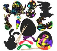 FINGOOO 48Pcs Easter Scratch Art, Easter Decoration Easter Gifts Craft Party Bag Fillers for Kids