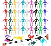 FINGOOO 50PCS Stretchy Men Coloured Skeleton Halloween Party Bag Fillers for Kids Unisex Stretchy Man Lucky Gift Toy for Children Party Bag