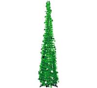 FINGOOO 5ft/1.5m Collapsible Christmas Tree Green Tinsel Pop Up Coastal Christmas Tree for Holiday Xmas Decorations, Home Display, Office Decor