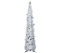 FINGOOO 5ft/1.5m Collapsible Christmas Tree Silver Tinsel Pop Up Coastal Christmas Tree for Holiday Xmas Decorations, Home Display, Office Decor