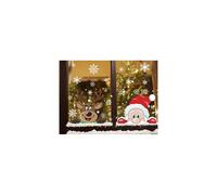 FINGOOO 74 pieces Peeping Santa and Rudolph- Christmas Window Cling Snowflake Decal Window Decoration, 6 Sheet (Peeping Santa Rudolph)