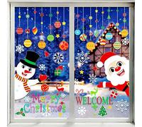 FINGOOO 8 Sheet 120 Pieces Christmas Window Cling Snowflakes Decals Clings for Home/Shop Window Display