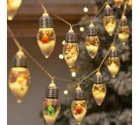 FINGOOO Christmas Bulb String Lights, 2 metres 10 LED Lamp Style String Light with Dolls Inside Assorted Santa Snowman Xmas Tree Reindeer Gift Box for Christmas Room Party Decoration