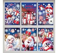 FINGOOO Christmas Window Stickers, 152 Pieces Double-Sided 3D White& Red Window Clings Assorted Santa Reindeer Snowman Xmas Bubbles Snowflakes for Christmas Windows Decoration
