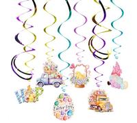 FINGOOO Easter Decorations Indoor, Swirls Hanging Ceiling Decorations with Hop Rabbit Eggs Pattern Party Supplies