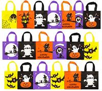 FINGOOO Halloween Non-woven Bags, 8 by 8 inch Trick or Treat Tote Bag Goodie Bags(24 Pack)