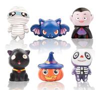 FINGOOO Halloween Slow Rising Squishes Toys, 6 packs Cute Squishy Toys Assorted Pumpkin Zombie Skeleton Wizard Black Cat Bat Gift Party Favour for Kids