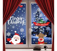 FINGOOO Peeping Santa Rudolph and Snowman, 8 Sheets Snowflake Christmas Window Stickers Xmas Window Clings