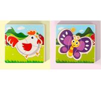 FINGOOO Wooden Jigsaw Puzzles, 2 packs Wooden Toy Puzzle Preschool Toys Early Education Games Animals Puzzles Toy 3+ Gift for Boy or Girl(Butterfly& Chicken)
