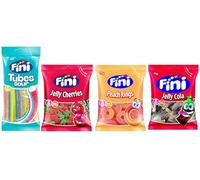 Fini Sweets Jelly Sour Bundle Cola Bottles, Twin Cherries, Peach Rings, Rainbow Tubes 4 Individual Fizzy Packs Picnics, Lunch Box or Sweet Cupboard