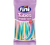 Fini Tubes Rainbow Inside Out Stick | Colored Cloud Covered Strawberry Licorice | 80g Bag.