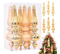 Finial Drop Christmas Pendant - ABS 17x4 Cm Hanging Ornaments, 6 Pack Decorative Finials, Shiny Glitter Holiday Baubles, Sparkling Tree Toppers | Elegant Indoor Outdoor Festive Decoration For Home Wed