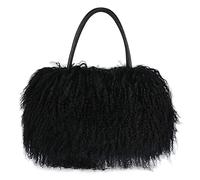 FINILUO women luxury real lamb/mongolian flush wool fur handbag, Black