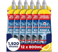 Finish Dishwasher Rinse & Shine Aid, Lemon, 9.6L (800ml x 12 pck), Ultimate Clean & Diamond Shine, Glass Protection, Spot Prevention, Better Drying vs Finish Detergent Alone