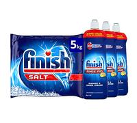 Finish Dishwasher Salt 5kg Dishwasher Rinse Aid Lemon 800ml, Pack of 3