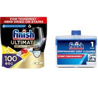 Finish Dishwasher Tablet, Ultimate Infinity Shine, 100 Detergent Tablets, Lemon Sparkle and Dishwasher Cleaner, Fresh Scent, 500ml (250ml x 2 pck)