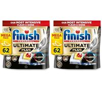 Finish Dishwasher Tablet, Ultimate Plus, 124 Tabs (62 x 2pck), Lemon Sparkle, Tough on Grease, Our Most Intensive Clean & Shine, Effective for Short Eco Cycle